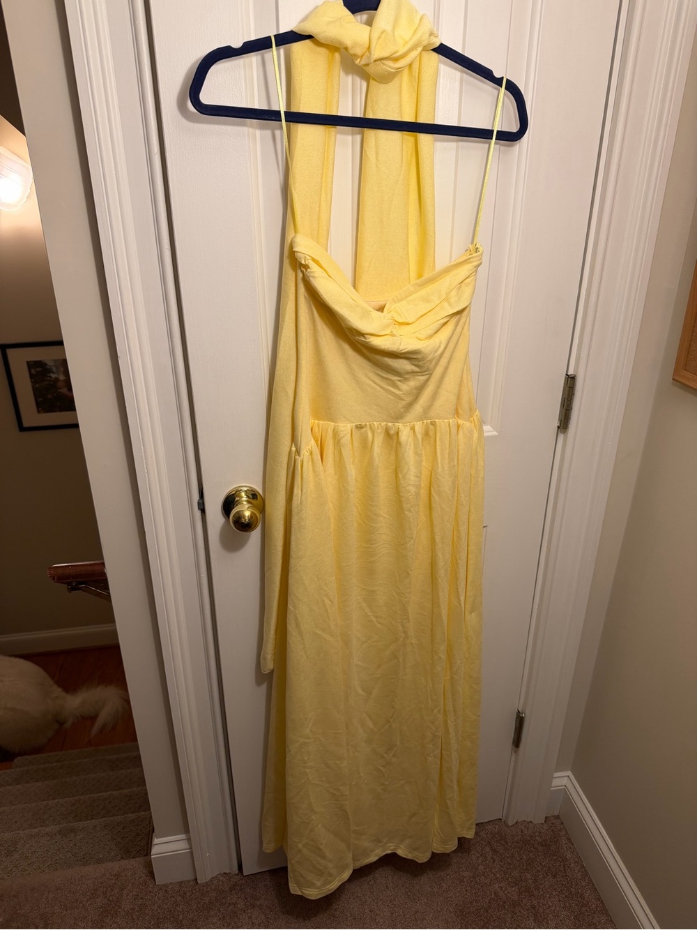 Soft Yellow Halter Tie Maxi Dress